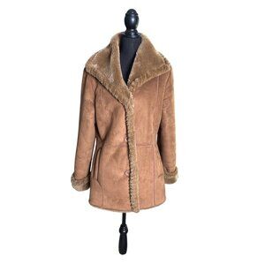 FUDA Women's Tan Micro-Suede Faux Fur Penny Braided Coat Size M
